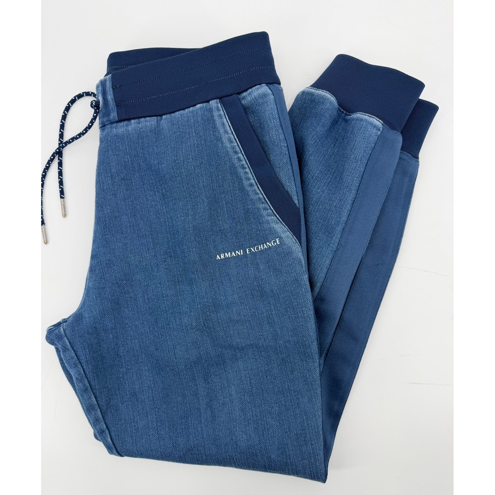 Armani Exchange Mens Denim Hybrid Jogger Pants Blue Elastic Waist Slim Fit 32x28